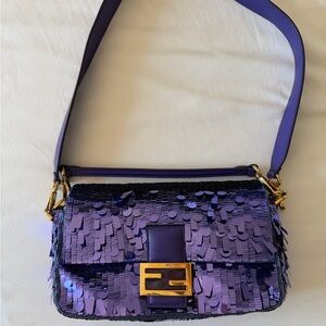Fendi Purple Sequin Shoulder Bag with Gold-Tone Buckle